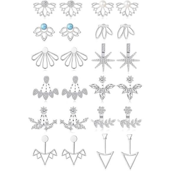 Tornito 6-12 Pairs Lotus Flower Earring Studs Chic CZ Earrings Jackets - Picture 6 of 12